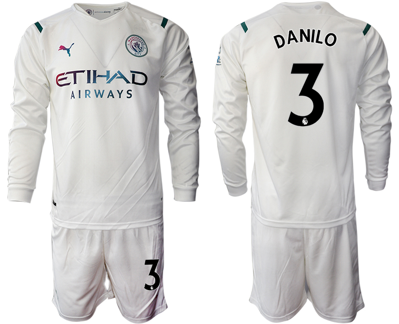 Men 2021-2022 Club Manchester city away white Long Sleeve #3 Soccer Jersey->manchester city jersey->Soccer Club Jersey